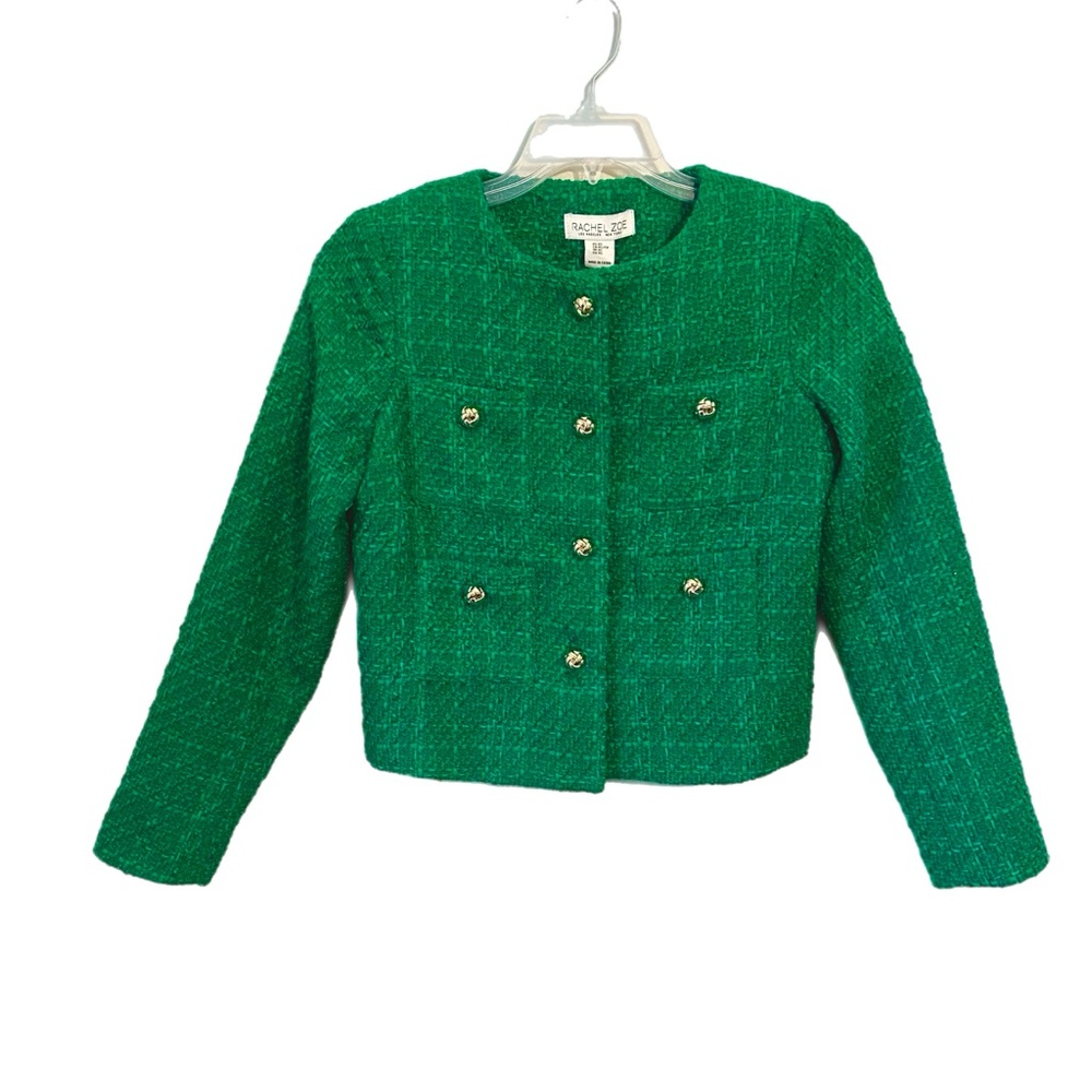 Rachel Zoe NWT Green Tweed Blazer Golden Button Size XS - Picture 5 of 9
